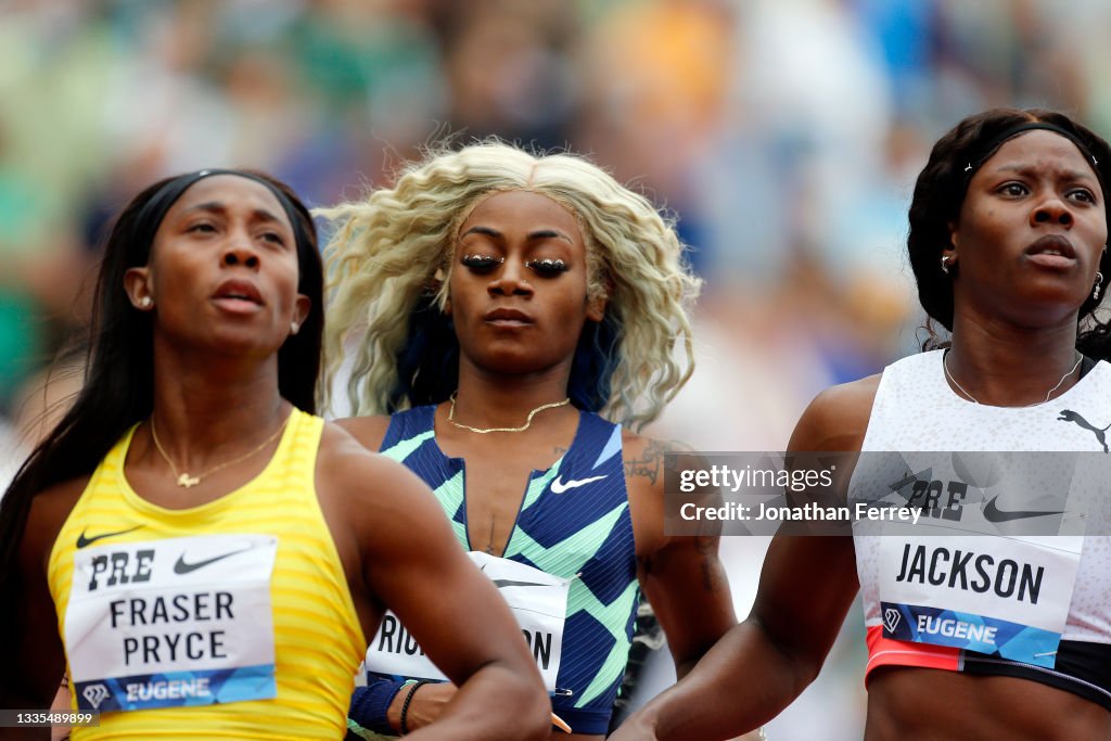 Sha'Carri Richardson reacts after finishing last in the 100m race