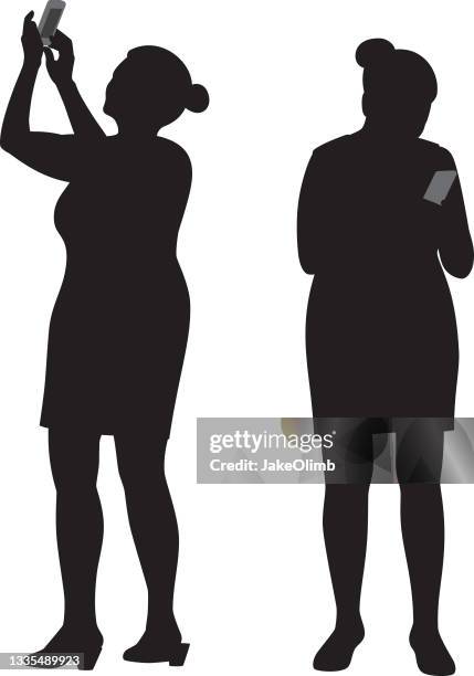 stockillustraties, clipart, cartoons en iconen met woman holding smartphone silhouette - seniore vrouwen