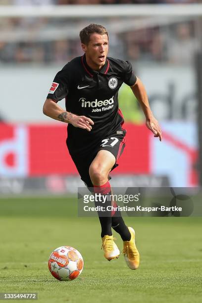 Erik Durm of Eintracht Frankfurt in action during the Bundesliga match between Eintracht Frankfurt and FC Augsburg at Deutsche Bank Park on August...