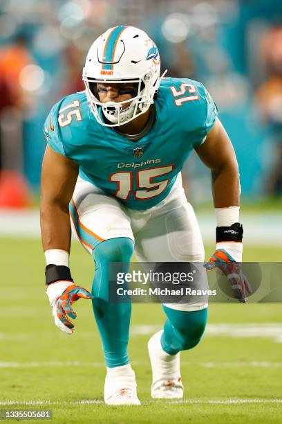 Jaelan Phillips of the Miami Dolphins in action against the Atlanta News  Photo - Getty Images