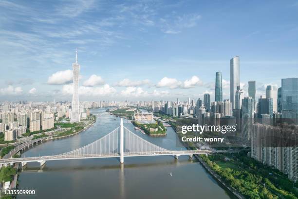 aerial view of urban skyline at morning - guangzhou stock pictures, royalty-free photos & images