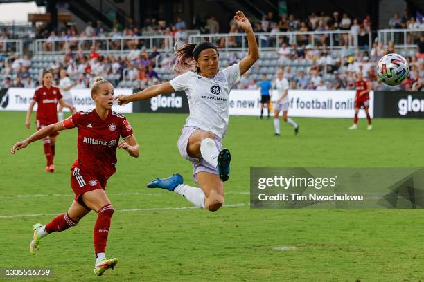 Yuki Nagasato of Racing Louisville FC scores against FC Bayern Munich during the second half of The Women’s Cup Championship Match at Lynn Family...