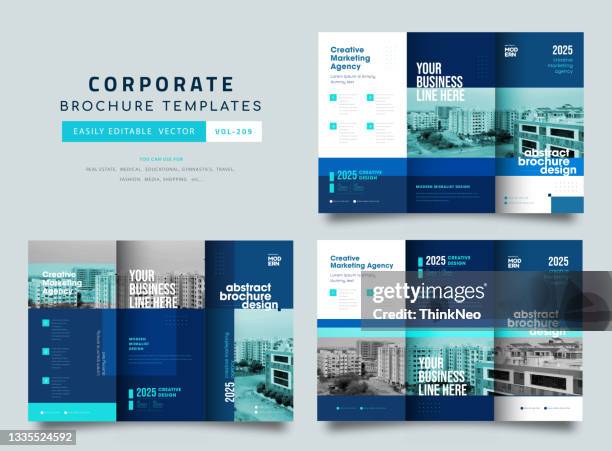 collection of tri fold brochure design with line shapes, corporate business template for tri fold flyer. - fashion stock illustrations