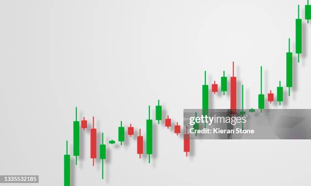 candle stick market chart light mode - candle white background stock-fotos und bilder