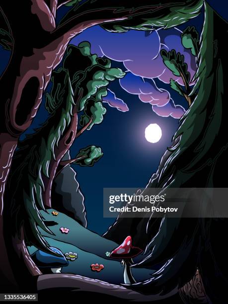 surreal curved landscape - fairy forest. - magical forest stock illustrations