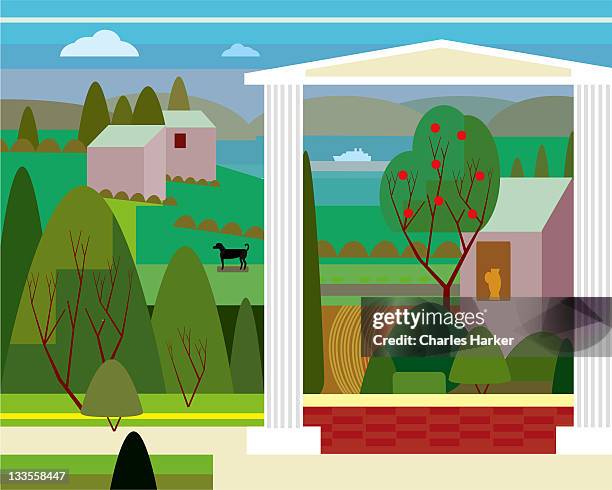 atlantic landscape - hudson valley people stock illustrations