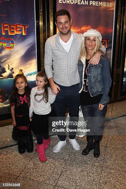 Joanne Mas and Danny Dyer with their daughters Dani and Sunnie attend the European premiere of Happy Feet Two at The Empire Leicester Square on...