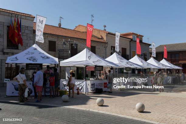 Several of the stalls that make up the market La Despensa de Madrid, in the Plaza de la Constitucion in Moralzarzal, on 22 August, 2021 in...