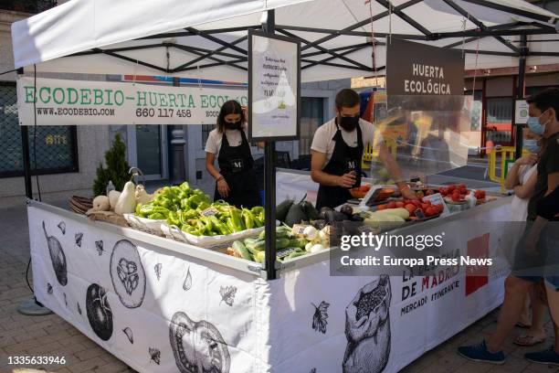 One of the stalls that make up the market La Despensa de Madrid, in the Plaza de la Constitucion in Moralzarzal, on 22 August, 2021 in Moralzarzal,...