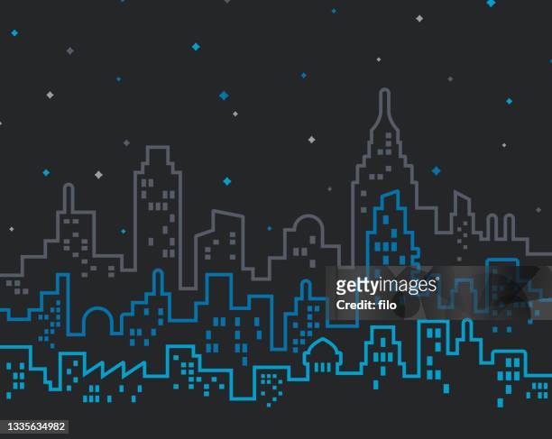 cityscape line abstract silhouette background - one line drawing abstract line art stock illustrations