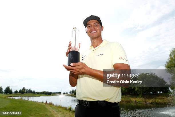 Johannes Veerman of United States poses with the trophy after winning the D+D Real Czech Masters during Day Four of The D+D Real Czech Masters at...