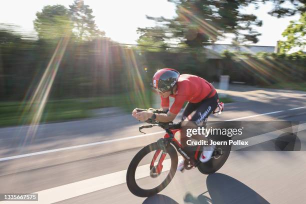 Cameron Wurf of Australia competes in the bike leg during IRONMAN Copenhagen in Copenhagen, Denmark.