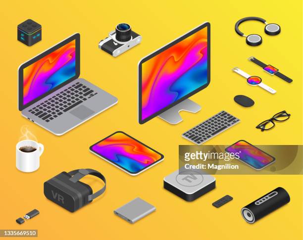 vector isometric devices set - smartphone stock illustrations