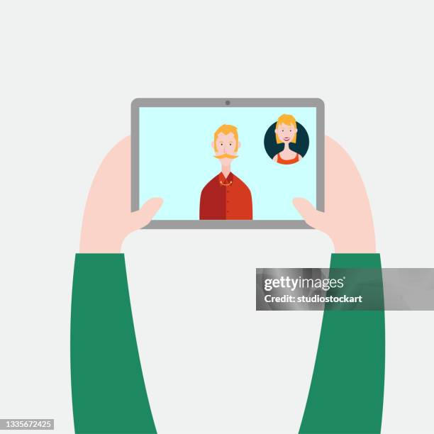 video conference internet meeting and live video chat - remote collaboration stock illustrations