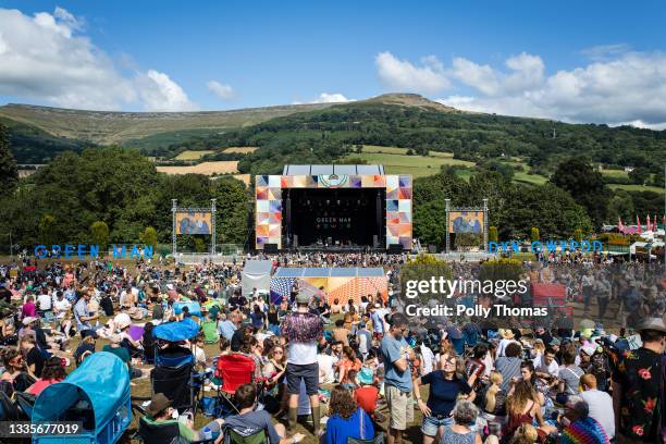 General view of the Mountain Stage during the 2021 Green Man Festival on August 22, 2021 in Crickhowell, United Kingdom. The festival, which takes...