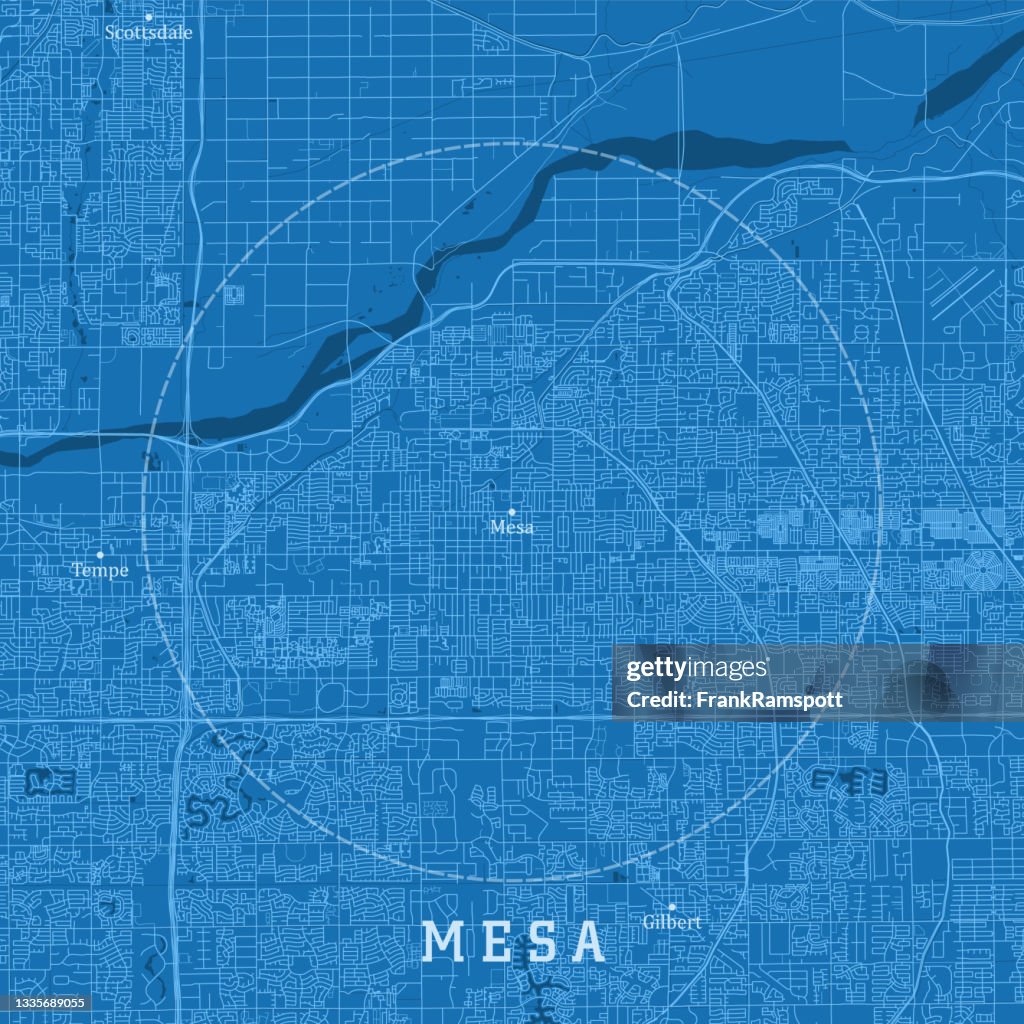 Mesa AZ City Vector Road Map Blue Text