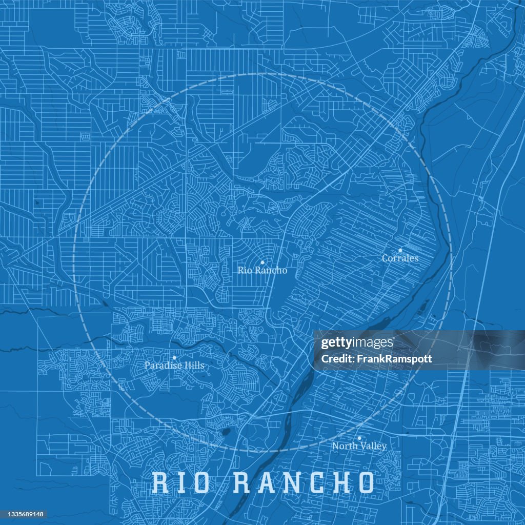 Rio Rancho NM City Vector Road Map Blue Text