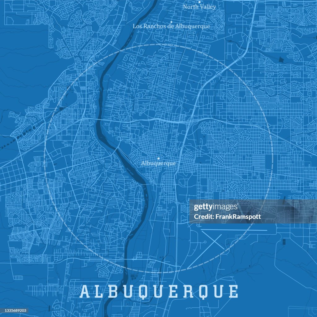 Albuquerque NM City Vector Road Map Blue Text