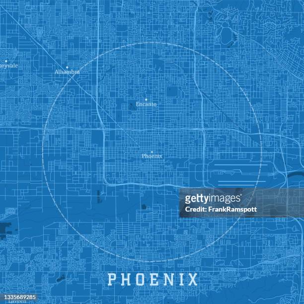 stockillustraties, clipart, cartoons en iconen met phoenix az city vector road map blue text - phoenix arizona