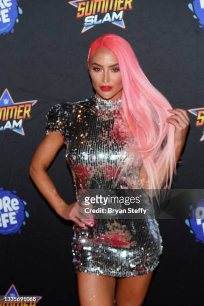 Professional wrestler Eva Marie attends the WWE SummerSlam after party at Delano Las Vegas at Mandalay Bay Resort and Casino on August 21, 2021 in...