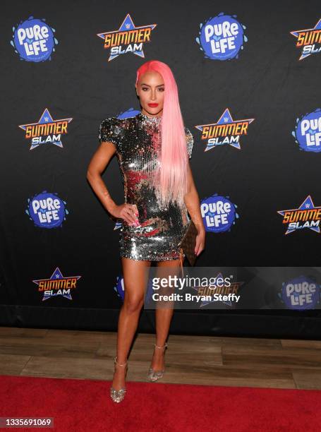 Professional wrestler Eva Marie attends the WWE SummerSlam after party at Delano Las Vegas at Mandalay Bay Resort and Casino on August 21, 2021 in...