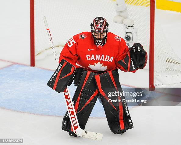 AnnRenee Desbiens of Canada in action against Finland in the 2021
