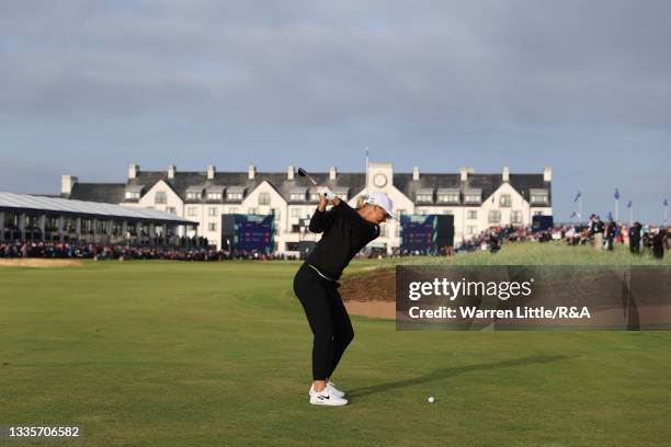 Anna Nordqvist of Sweden plays her second shot on the eighteenth hole during Day Four of the AIG Women's Open at Carnoustie Golf Links on August 22,...