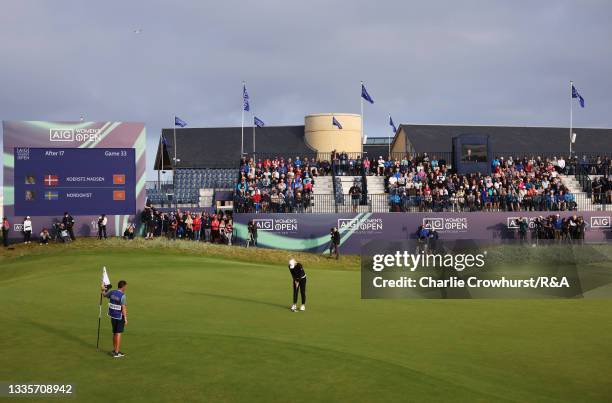 Anna Nordqvist of Sweden putts to win the AIG Women's Open during Day Four of the AIG Women's Open at Carnoustie Golf Links on August 22, 2021 in...