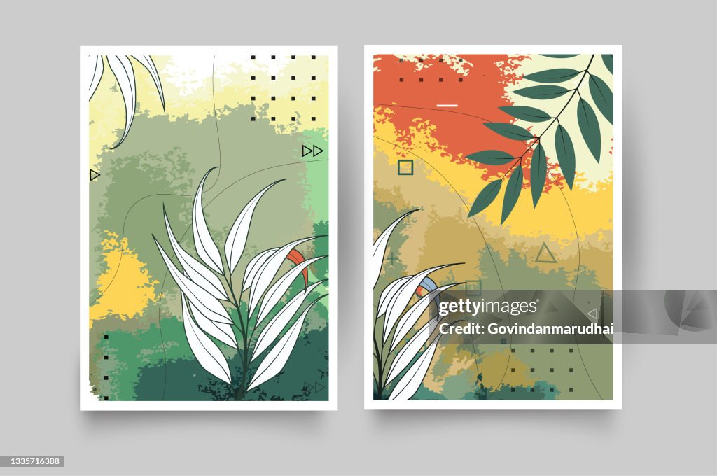 Botanical Wall Art Vector Set Hand Draw Template Leaves And Line Art  Background For Paper Foliage Line Art Drawing With Abstract Shape Abstract  Plant Art Design For Print Cover Wallpaper Minimal And