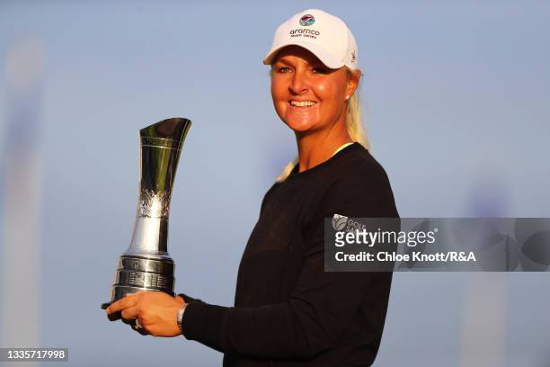 Champion, Anna Nordqvist of Sweden poses with the AIG Women's Open trophy during Day Four of the AIG Women's Open at Carnoustie Golf Links on August...