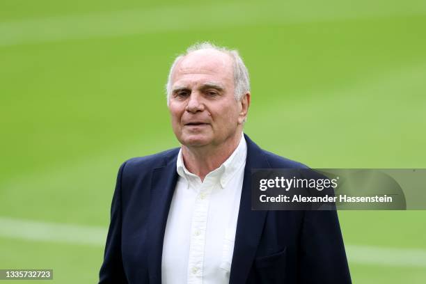 Uli Hoeness, Honorary President of FC Bayern München looks on prior to the Bundesliga match between FC Bayern München and 1. FC Köln at Allianz Arena...