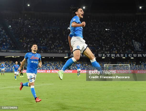 Eljf Elmas of SSC Napoli celebrates after scoring the 2-0 goal during the Serie A match between the Serie A match between SSC Napoli and Venezia FC...