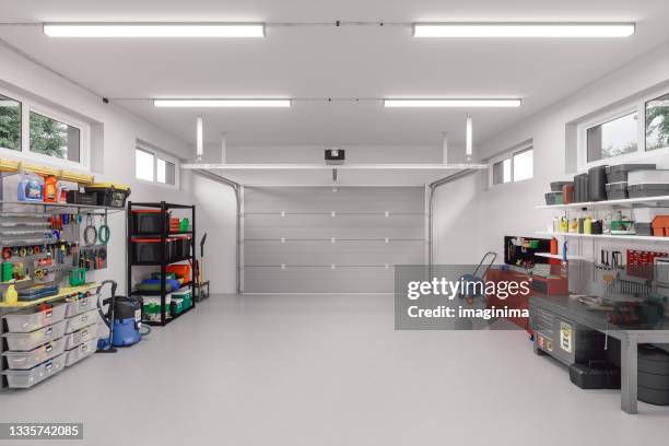 interior de garaje moderno - empty garage fotografías e imágenes de stock