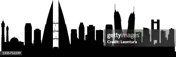 manama, bahrain skyline silhouette (alle gebäude sind komplett und beweglich) - bahrain stock-grafiken, -clipart, -cartoons und -symbole