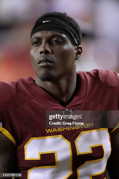 Deshazor Everett of the Washington Football Team walks off the field after the NFL preseason game against the Cincinnati Bengals at FedExField on...