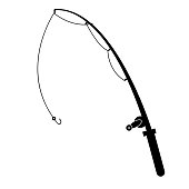 fishing rod icon on white background. fishing rod with reel sign. fishing rod camping symbol. flat style
