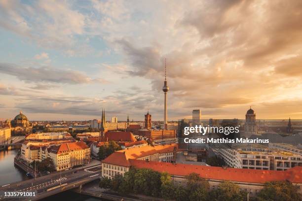 berlin panorama summer skyline with tv tower and clouds - berlin skyline stock pictures, royalty-free photos & images