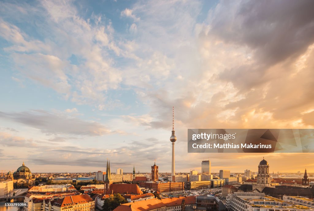 Berlin Panorama Summer Skyline with TV Tower and Clouds