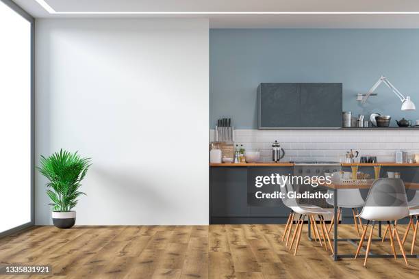 modern kitchen and dining room - anthracite coal stock pictures, royalty-free photos & images