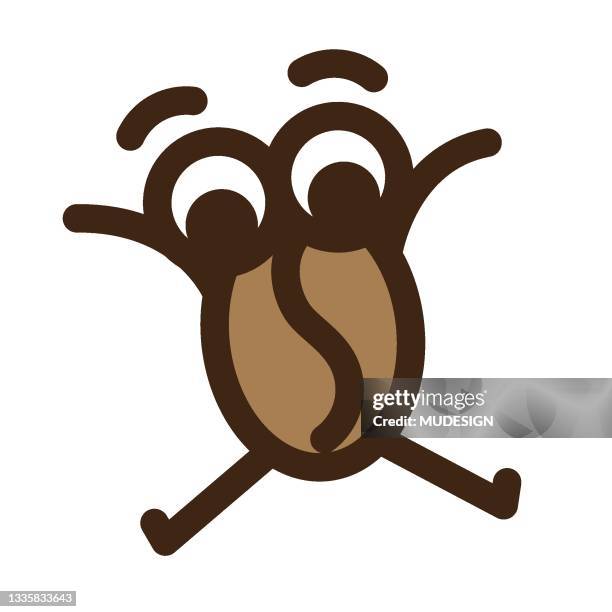 jumping vector cartoon coffee bean - break room poster stock illustrations