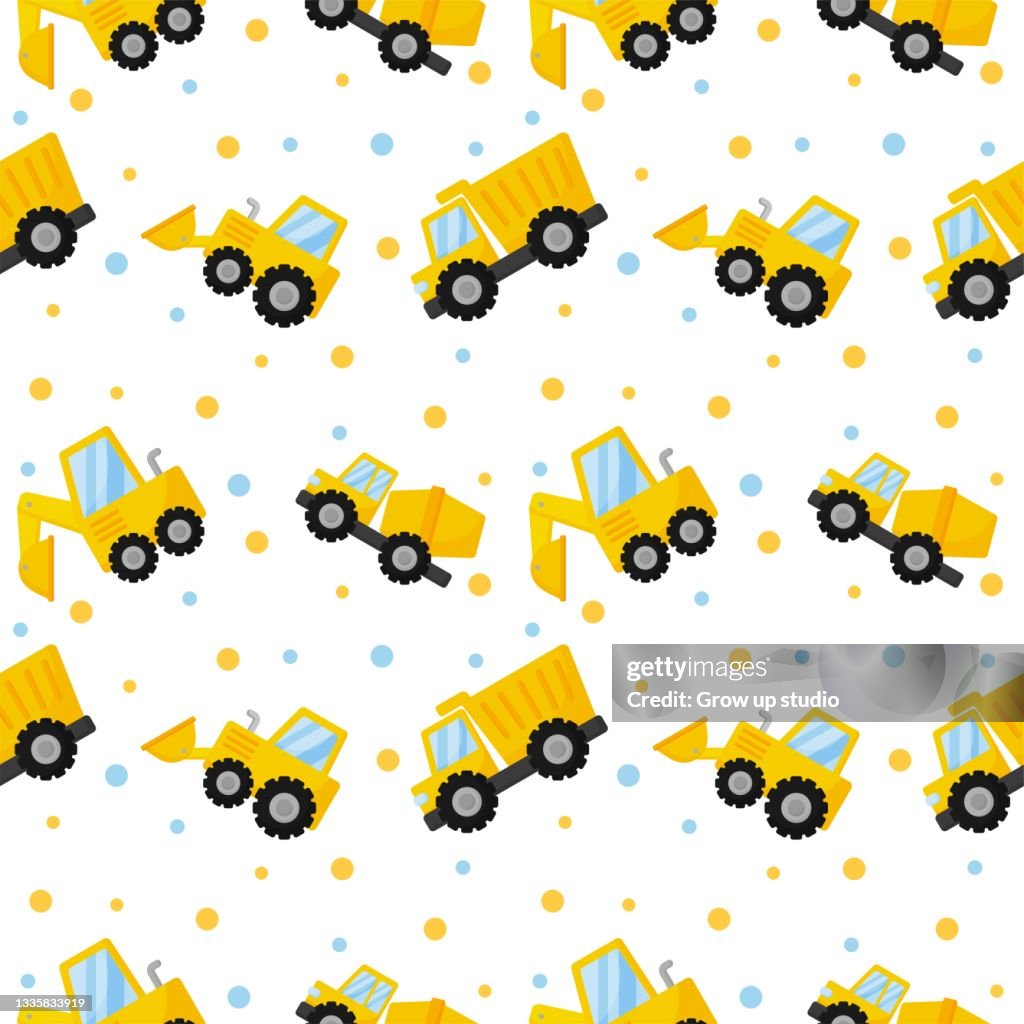 Bulldozer Pattern Background Tractor Excavator Bulldozer And Trucks Seamless Pattern Construction ...