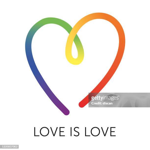 ilustraciones, imágenes clip art, dibujos animados e iconos de stock de el amor es texto de amor, cita. corazón arcoíris lgbt. - parade