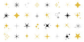 Icon Set of Sparkles and Stars on White Background