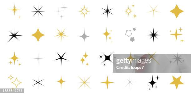 icon set of sparkles and stars on white background - glowing stock illustrations