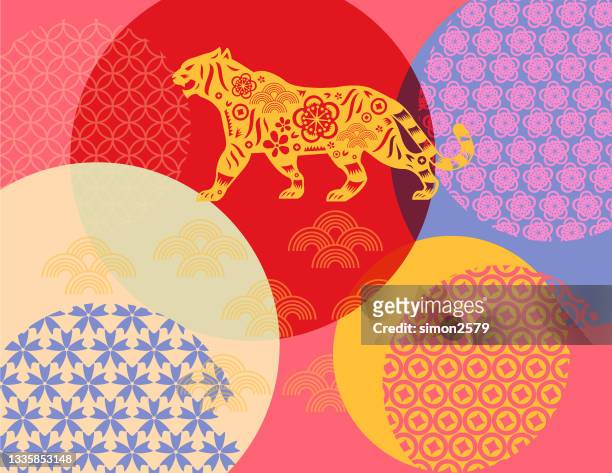 happy chinese new year 2022 year of the tiger paper cut style - east asian culture stock illustrations