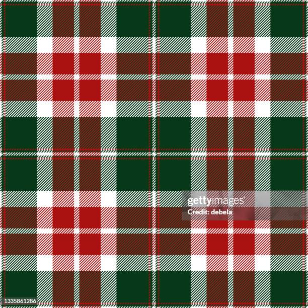 christmas tartan plaid pattern fabric swatch - holiday kitchen background stock illustrations
