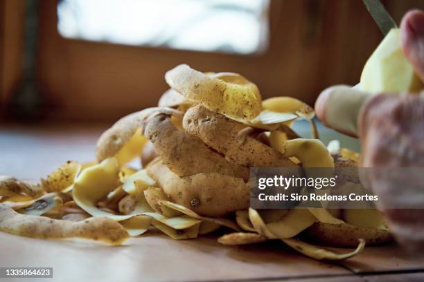 peeled potato skin - mondo fotografías e imágenes de stock