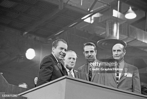 American politician Richard Nixon with American politician George W Romney , American politician Bob Dole, and American politician Strom Thurmond at...
