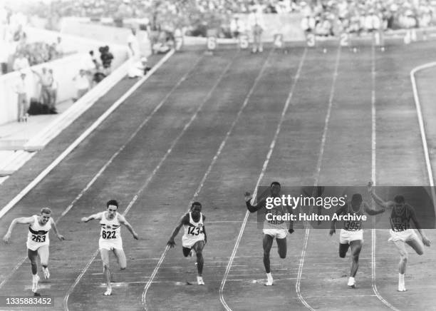 German athlete Armin Hary, British athlete Peter Radford, Cuban athlete Enrique Figuerola, American athlete Ray Norton, American athlete Frank Budd ,...