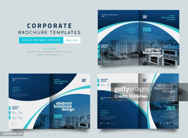 bi fold brochure template design set made with geometric shapes - brochure cover stock illustrations